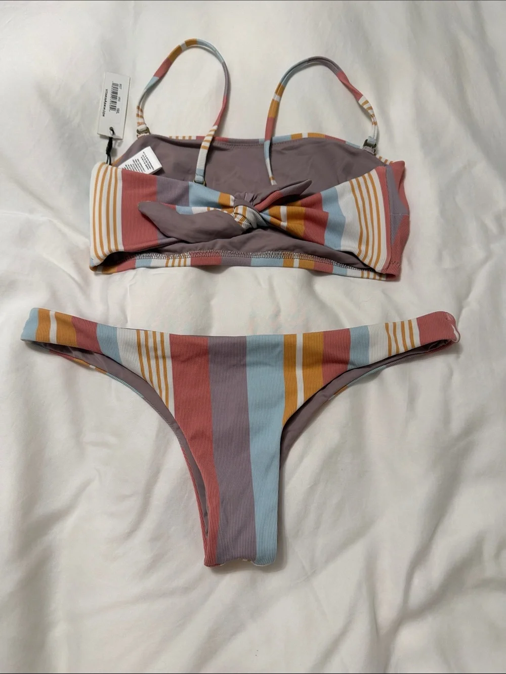 Vitamin A Striped Bikini in Dusty Rose, Sky Blue & Mustard